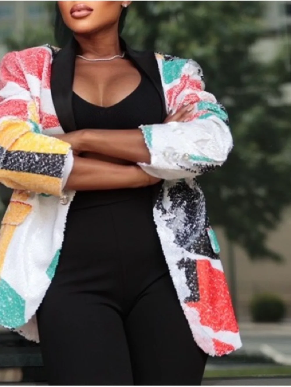 Sequin Colorblock Blazer Jacket - Multicolor